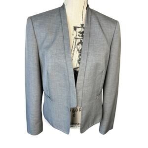 Nine & Co Blazer Jacket Gray Size 12 Pockets Open Front Business Casual